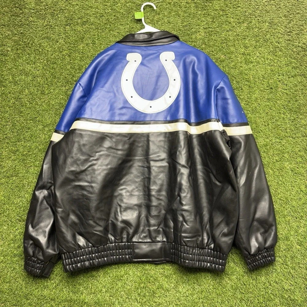 Vintage Indianapolis Colts Leather Jacket Mens 2XL Black NFL Football Bomber